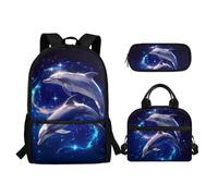 Biyejit Ensemble de cartables 3 en 1 pour enfants, sac à dos, sac à déjeuner et trousse à crayons, grande capacité, 43,2 cm, Baleine, Taille unique, Ensemble cartable