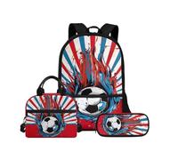 Biyejit Ensemble de cartables 3 en 1 pour enfants, sac à dos, sac à déjeuner et trousse à crayons, grande capacité, 43,2 cm, Ballons de football, Taille unique, Ensemble cartable
