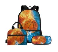 Biyejit Ensemble de sacs d'école 3 en 1 avec sac à déjeuner, trousse à crayons, sac léger de 43,2 cm, cartable pour enfants, Thème du ballon 10, Taille unique, Ensemble cartable