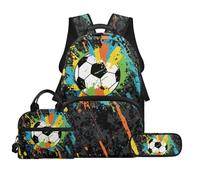 Biyejit Ensemble de sacs d'école 3 en 1 pour enfants avec sac à déjeuner, trousse à crayons, sacs légers de 43,2 cm, Ballon de football, Taille unique, Ensemble cartable