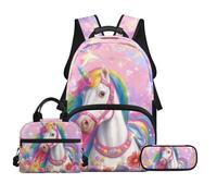 Biyejit Ensemble de sacs d'école 3 en 1 pour enfants avec sac à déjeuner, trousse à crayons, sacs légers de 43,2 cm, licorne, Taille unique, Ensemble cartable