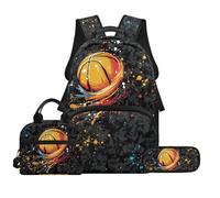 Biyejit Ensemble de sacs d'école 3 en 1 pour enfants avec sac à déjeuner, trousse à crayons, sacs légers de 43,2 cm, Basketball, Taille unique, Ensemble cartable