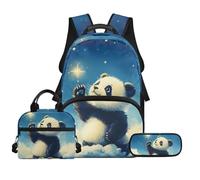 Biyejit Ensemble de sacs d'école 3 en 1 pour enfants avec sac à déjeuner, trousse à crayons, sacs légers de 43,2 cm, Adorable panda, Taille unique, Ensemble cartable