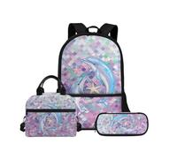 Biyejit Ensemble de sacs d'école 3 en 1 pour enfants, sac à déjeuner et trousse à crayons, grande capacité 43,2 cm, cartable pour enfants, Baleine, Taille unique, Ensemble cartable