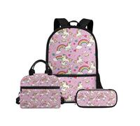 Biyejit Ensemble de sacs d'école 3 en 1 pour enfants, sac à déjeuner et trousse à crayons, grande capacité 43,2 cm, cartable pour enfants, licorne, Taille unique, Ensemble cartable