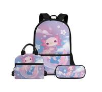 Biyejit Ensemble de sacs d'école 3 en 1 pour enfants, sac à déjeuner et trousse à crayons, grande capacité 43,2 cm, cartable pour enfants, Axolotl 20, Taille unique, Ensemble cartable