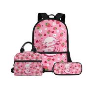 Biyejit Ensemble de sacs d'école 3 en 1 pour enfants, sac à déjeuner et trousse à crayons, grande capacité 43,2 cm, cartable pour enfants, Axolotl 3, Taille unique, Ensemble cartable