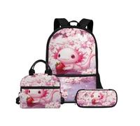 Biyejit Ensemble de sacs d'école 3 en 1 pour enfants, sac à déjeuner et trousse à crayons, grande capacité 43,2 cm, cartable pour enfants, Axolotl 18, Taille unique, Ensemble cartable