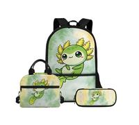 Biyejit Ensemble de sacs d'école 3 en 1 pour enfants, sac à déjeuner et trousse à crayons, grande capacité 43,2 cm, cartable pour enfants, Axolotl 19, Taille unique, Ensemble cartable