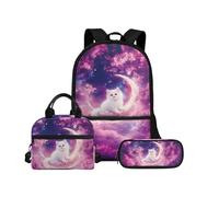 Biyejit Ensemble de sacs d'école 3 en 1 pour enfants, sac à déjeuner et trousse à crayons, sacs à livres légers de 43,2 cm, chat, Taille unique, Ensemble cartable