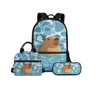 Biyejit Ensemble de sacs d'école 3 en 1 pour enfants, sac à déjeuner et trousse à crayons, sacs à livres légers de 43,2 cm, Motif Capybara, Taille unique, Ensemble cartable