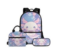 Biyejit Ensemble de sacs d'école 3 en 1 pour enfants, sac à déjeuner et trousse à crayons, sacs à livres légers de 43,2 cm, Adorable Axolotl., Taille unique, Ensemble cartable