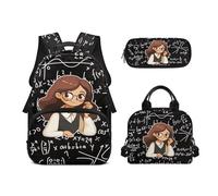 Biyejit Ensemble de sacs d'école 3 en 1 pour filles avec sac à déjeuner, trousse à crayons, cartable décontracté pour enfants, 43,2 cm, cadeau, Professeur de mathématiques, Taille unique, Ensemble