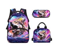 Biyejit Ensemble de sacs d'école 3 en 1 pour garçons avec sac à déjeuner, trousse à crayons, grande capacité 43,2 cm, loup, Taille unique, Ensemble cartable