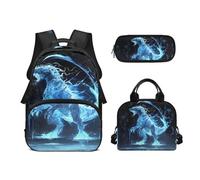 Biyejit Ensemble de sacs d'école 3 en 1 pour garçons avec sac à déjeuner, trousse à crayons, grande capacité 43,2 cm, Dinosaures, Taille unique, Ensemble cartable