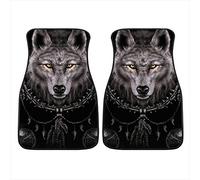 Biyejit Ensemble de tapis de sol en caoutchouc robuste pour voiture, camion et VUS avec motif de piège à rêves loup - Lot de 2 tapis avant pour voiture, camion et VUS