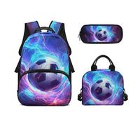 Biyejit Ensemble sac à dos d'école 3 en 1 avec sac à déjeuner, trousse à crayons, sac à livres, léger de 43,2 cm, Ballon de football 1, Taille unique, Ensemble cartable