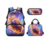 Biyejit Ensemble sac à dos d'école 3 en 1 avec sac à déjeuner, trousse à crayons, sac à livres, léger de 43,2 cm, Ballon de rugby, Taille unique, Ensemble cartable