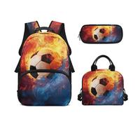 Biyejit Ensemble sac à dos d'école 3 en 1 avec sac à déjeuner, trousse à crayons, sac à livres, léger de 43,2 cm, Ballon de football 4, Taille unique, Ensemble cartable