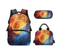 Biyejit Ensemble sac à dos d'école 3 en 1 avec sac à déjeuner, trousse à crayons, sac à livres, léger de 43,2 cm, Peak Ball, Taille unique, Ensemble cartable