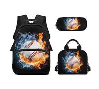 Biyejit Ensemble sac à dos d'école 3 en 1 avec sac à déjeuner, trousse à crayons, sac à livres, léger de 43,2 cm, baseball, Taille unique, Ensemble cartable