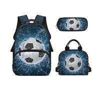 Biyejit Ensemble sac à dos d'école 3 en 1 avec sac à déjeuner, trousse à crayons, sac à livres, léger de 43,2 cm, Ballons de football, Taille unique, Ensemble cartable