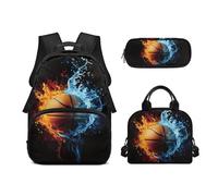 Biyejit Ensemble sac à dos d'école 3 en 1 avec sac à déjeuner, trousse à crayons, sac à livres, léger de 43,2 cm, Basketball 5, Taille unique, Ensemble cartable