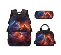 Biyejit Ensemble sac à dos d'école 3 en 1 avec sac à déjeuner, trousse à crayons, sac à livres, léger de 43,2 cm, Fire Wolf., Taille unique, Ensemble cartable