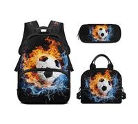 Biyejit Ensemble sac à dos d'école 3 en 1 avec sac à déjeuner, trousse à crayons, sac à livres, léger de 43,2 cm, Ballon de rugby 3, Taille unique, Ensemble cartable