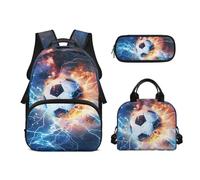 Biyejit Ensemble sac à dos d'école 3 en 1 avec sac à déjeuner, trousse à crayons, sac à livres, léger de 43,2 cm, Ballon de football 3, Taille unique, Ensemble cartable