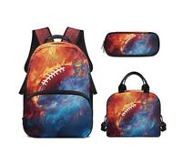 Biyejit Ensemble sac à dos d'école, sac à dos 3 en 1 avec sac à déjeuner, trousse à crayons, sacs à livres légers de 17 pouces, Ballon de rugby 2, One size, Ensemble cartable