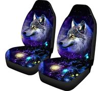 Biyejit Galaxy Wolf - Lot de 2 housses de sièges pour voiture universelles - Compatibles avec la plupart des voitures, camions, VUS ou camionnettes - Protège-sièges baquet avant - Tapis de voiture