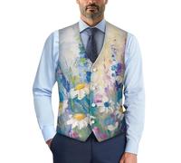 Biyejit Gilet camouflage pour homme, gilet de costume formel avec boutons, gilet fin à col en V, gilet pour le travail, smoking, fête S à 4XL, Marguerite aquarelle, XL