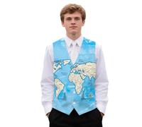 Biyejit Gilet pour homme décontracté 4 boutons Slim Mariage Business Veste sans manches avec poche S-4XL, motif carte du monde, 4XL