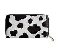 Biyejit - Grand portefeuille en cuir pour femme avec fermeture éclair, sac de voyage pour cartes de crédit, porte-téléphone, grande capacité, imprimé vache, Taille unique, Décontracté