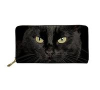 Biyejit - Grand portefeuille en cuir pour femme avec porte-cartes, porte-téléphone, capacité de voyage avec fermeture éclair, motif chat noir, Taille unique, Décontracté