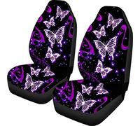 Biyejit Housses de siège avant de voiture - Motif papillon violet - Taille universelle - Pour voitures, berlines, SUV, camionnettes, camions