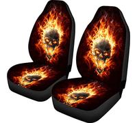 Biyejit Housses de siège avant de voiture Crâne de Feu Couverture de Selle Élastique Taille Universelle pour Voitures, Berlines, SUV, Fourgonnettes, Camions