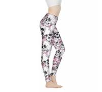 Biyejit Legging pour femme - Taille haute - Contrôle du ventre - Pour le yoga, la course à pied, la gym, le sport, le fitness, Tête de mort en sucre et fleur, S