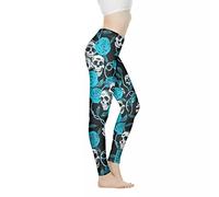 Biyejit Legging pour femme - Taille haute - Contrôle du ventre - Pour le yoga, la course à pied, la gym, le sport, le fitness, Tête de mort rose bleue, XXL
