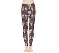 Biyejit Legging taille haute pour femme - Contrôle du ventre - Pantalon de yoga - Legging d'entraînement et de course à pied - Taille XS à 3XL, Sugar Skull, L