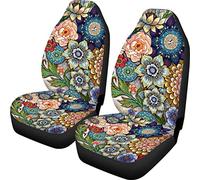 Biyejit - Lot de 2 housses de siège avant pour voiture, motif fleurs mandala colorées - Housse de siège souple - Convient à la plupart des voitures, VUS, camions