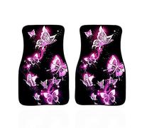 Biyejit Lot de 2 tapis de sol de voiture pour femme - Motif papillon rose - Antidérapants - Conviennent à la plupart des voitures - Protection contre les intempéries - Ajustement universel
