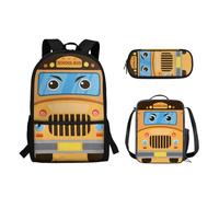 Biyejit Lot de 3 sacs à dos d'école pour garçons et filles avec boîte à déjeuner et trousse à crayons pour étudiants, Bus scolaire mignon, Sacs à dos de jour