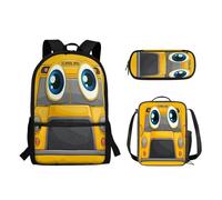 Biyejit Lot de 3 sacs à dos d'école pour garçons et filles avec boîte à déjeuner et trousse à crayons pour étudiants, Bus scolaire dessin animé, Sacs à dos de jour