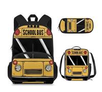 Biyejit Lot de 3 sacs à dos d'école primaire avec boîte à déjeuner et trousse à crayons pour garçons et filles, Bus scolaire., Sac à dos daypack