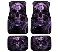 Biyejit Lot de 4 tapis de sol avant et arrière motif tête de mort violet avec dos en caoutchouc antidérapant et protection du talon - Protection contre les intempéries