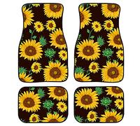 Biyejit Lot de 4 tapis de sol de voiture en peluche durable avec dos en caoutchouc pour sièges avant et arrière universels Motif tournesols
