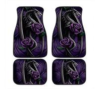 Biyejit Lot de 4 tapis de sol de voiture universels avec dos en caoutchouc antidérapant Motif dragon floral Violet