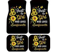Biyejit Lot de 4 tapis de sol décoratifs pour sièges avant et arrière avec dos en caoutchouc, motif « Juste une fille qui aime les tournesols » pour accessoires d'intérieur de voiture